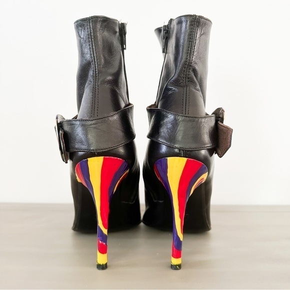 Paloma Barcelo Black Leather Colorful Heel Ankle Buckle Contemporary Boots 39 - Picture 5 of 11